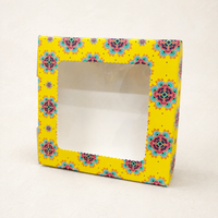 Yellow Mandala Print Square Window Box 6 x 6 inch | Festive Sweet, Mithai, Dry Fruit & Return Gift Packaging Box