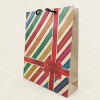 Rainbow Stripe Kraft Paper Gift Bag with Red Bow & Rope Handle 30 x 26 inch | Extra Large Bag for Gifts, Hampers, Clothes & Festive Packing