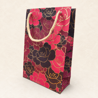 Floral Print Paper Bag with Gold Foil & Cotton Rope Handle 22 x 15 inch | Large Gift Bag for Sarees, Clothes, Wedding & Festive Gifting