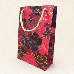 Floral Print Paper Bag with Gold Foil & Cotton Rope Handle 22 x 15 inch | Large Gift Bag for Sarees, Clothes, Wedding & Festive Gifting