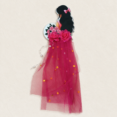 Pink Doll Cut-Out with Net Skirt & Rose Flowers | Saree Packing Doll for Trousseau, Wedding Gifting & Shagun Tray Decoration (Rani Pink)
