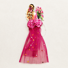 Magenta Pink Doll Cut-Out with Tulip Bouquet, Petal Flowers & Net Skirt | Saree Packing Doll for Trousseau, Wedding Gifting & Shagun Tray Decoration