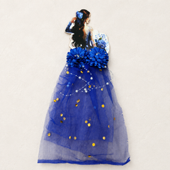 Royal Blue Doll Cut-Out with Hydrangea Bouquet, Petal Flowers & Net Skirt | Saree Packing Doll for Trousseau, Wedding Gifting & Shagun Tray Decoration