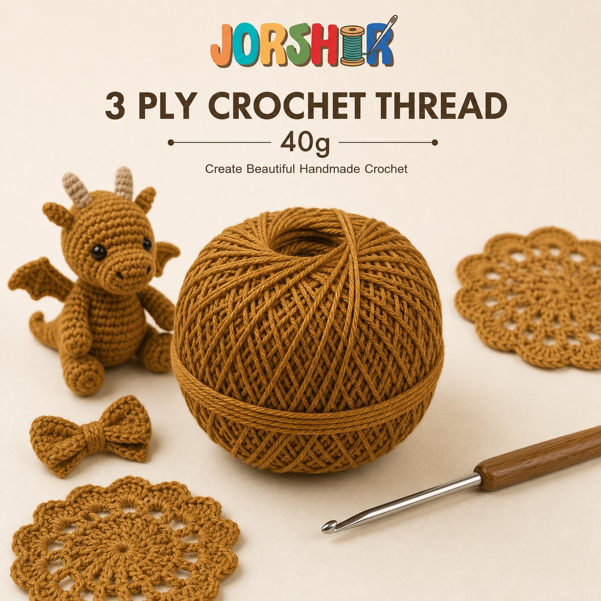 3 Ply Crochet Thread 40g ( Dark Sand Colour )