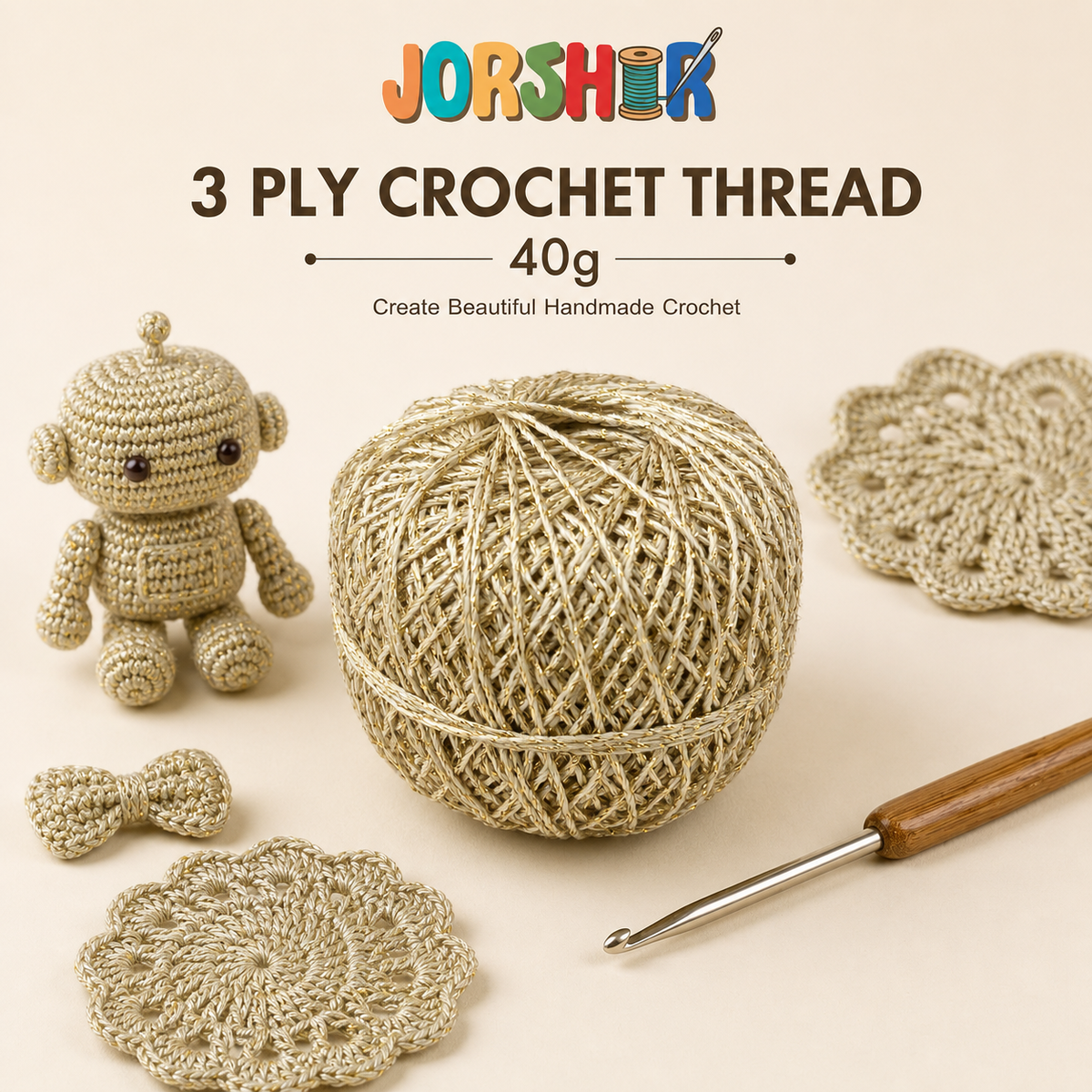 3 Ply Crochet Thread 40g ( Off White Glitter Colour )