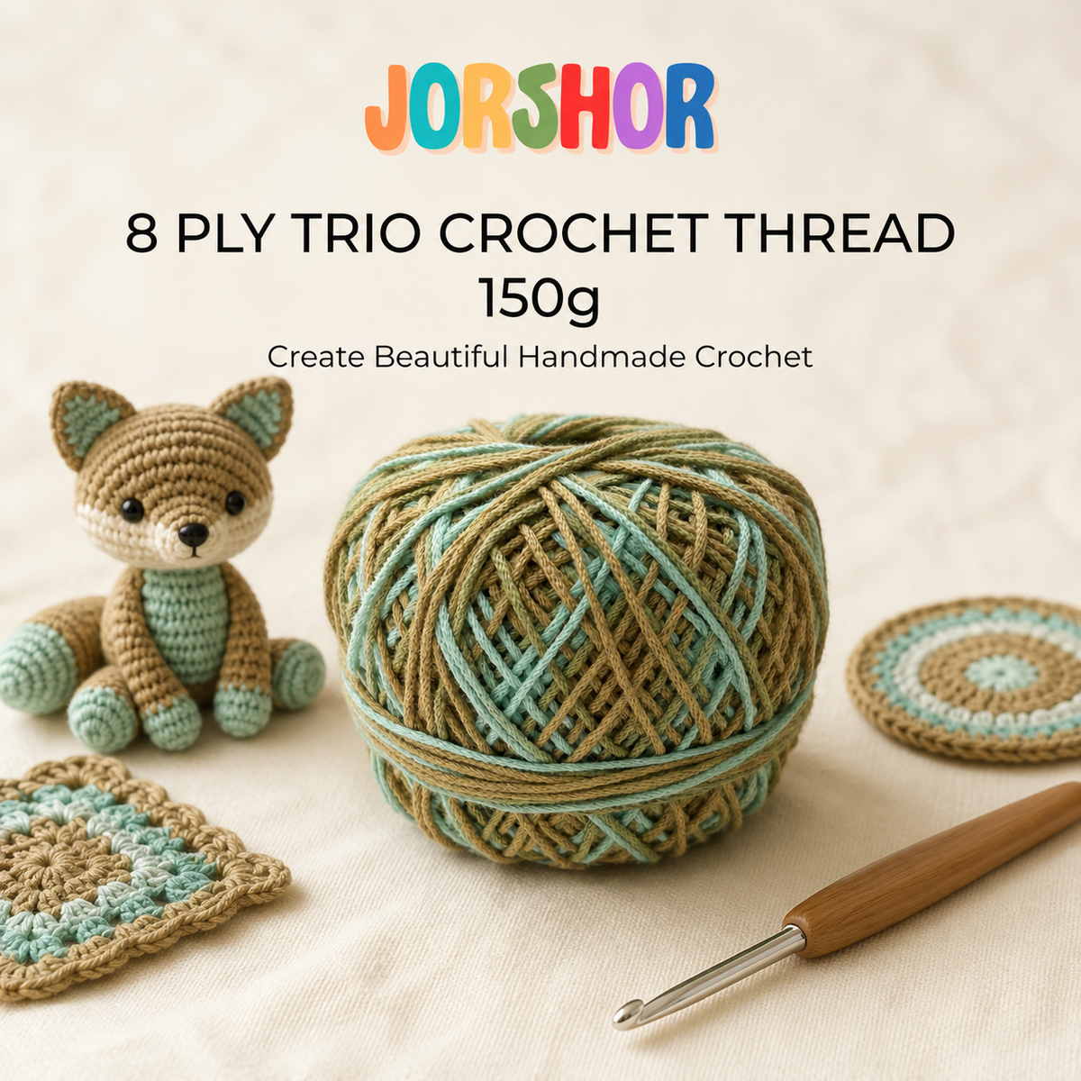 8 Ply Crochet Thread 150g ( Blue and Sand Yellow Colour )