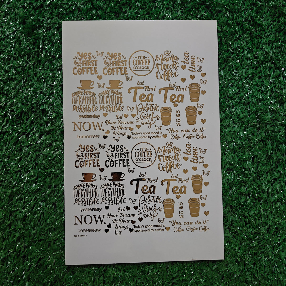 TEA AND COFFEE COASTER QUOTE 2 A5 EMBOSS STICKER SHEET