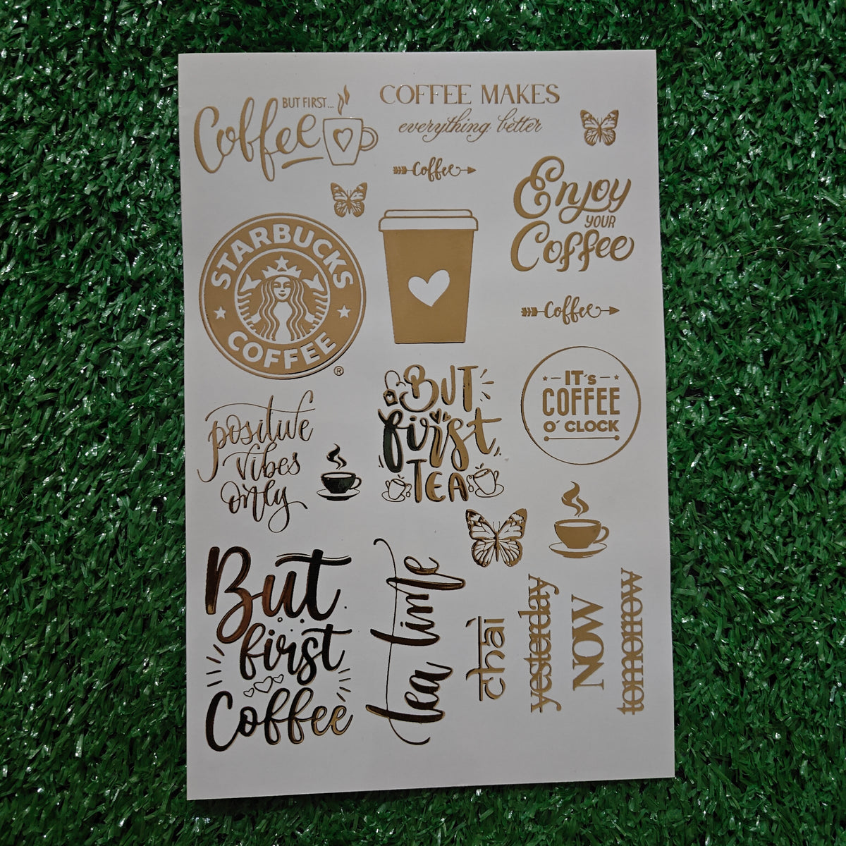 TEA AND STARBUCKS COFFEE A5 EMBOSS STICKER SHEET