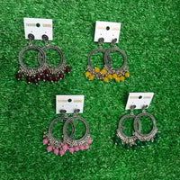 Silver Round Shape Jhumka Resin Earrings With Beads (any one)