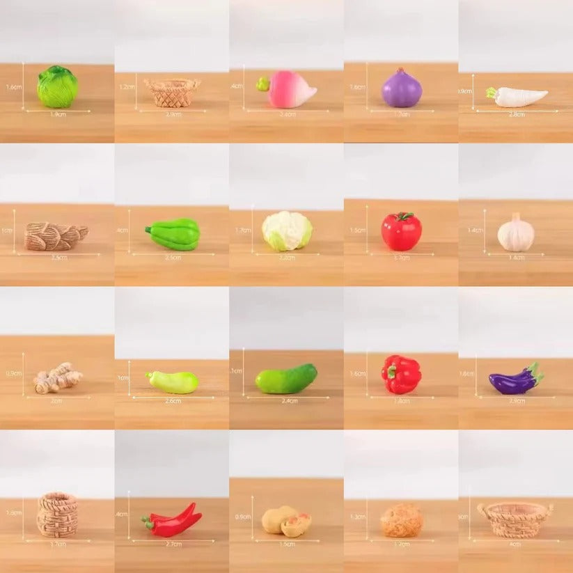 Miniature vegetables and basket 17 pcs set 1481306 for dollhouse resin art DIY miniature food crafts India