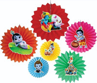 Krishna Theme Paper Fans Decoration Set for Janmashtami & Birthday Party Décor