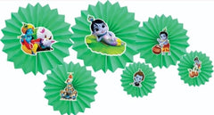 Krishna Theme Paper Fans Decoration Set for Janmashtami & Birthday Party Décor