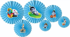 Krishna Theme Paper Fans Decoration Set for Janmashtami & Birthday Party Décor