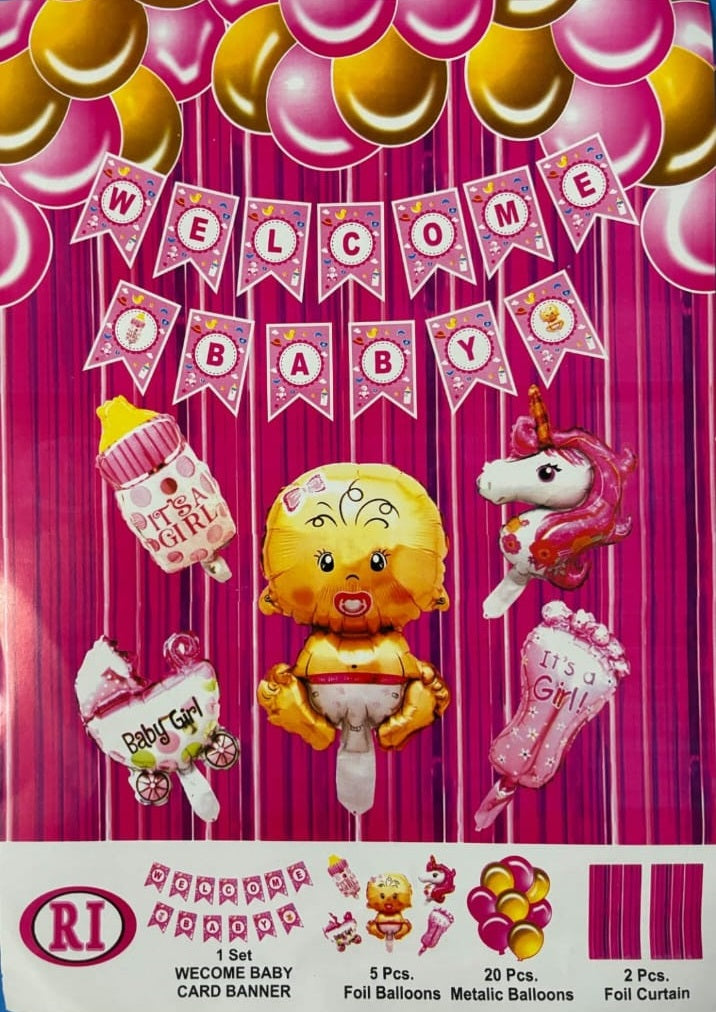 Welcome baby theme pink decoration kit for newborn baby girl celebration and baby shower party décor