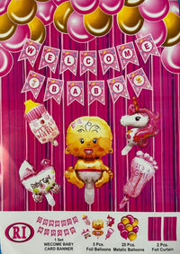 Welcome Baby Theme Pink Decoration Kit for Baby Shower & Newborn Celebration