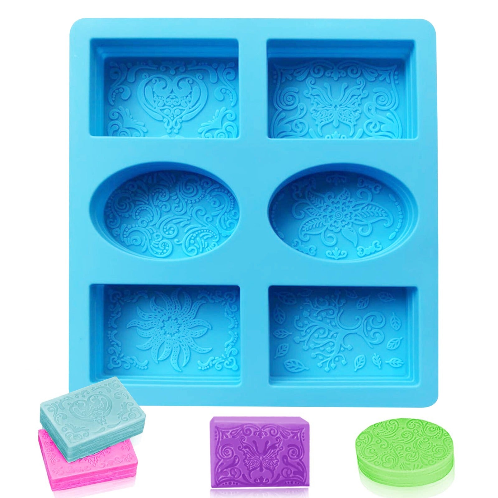 6 cavity mix pattern silicone soap mould for handmade soap making, resin art, wax melts, candle making, fondant and DIY craft projects