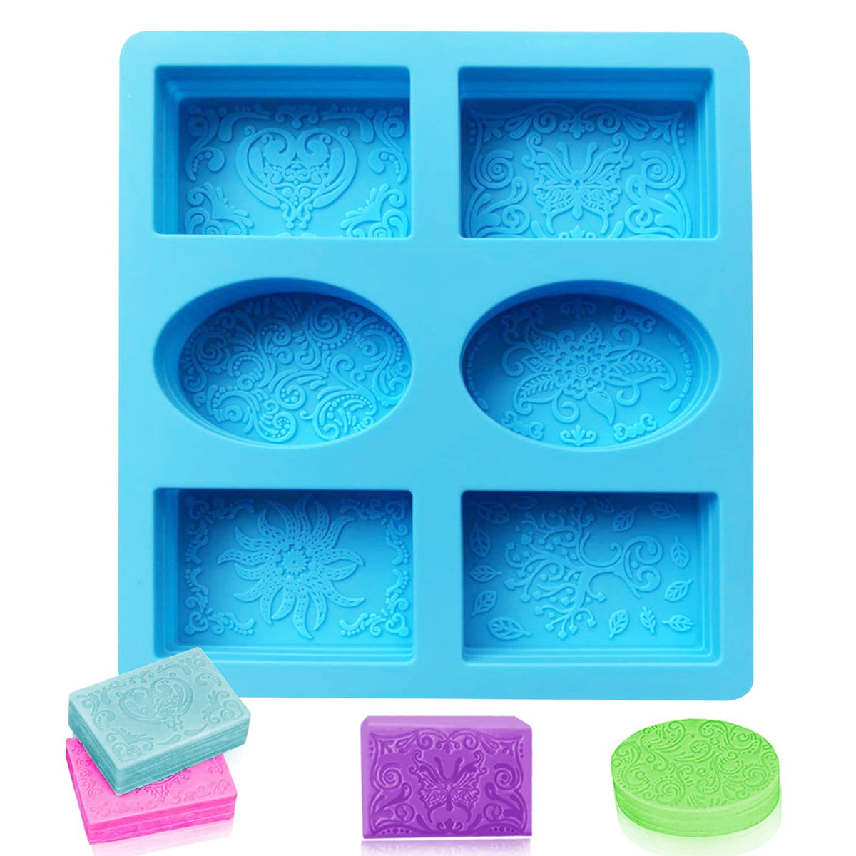 6 cavity mix pattern silicone soap mould for handmade soap making, resin art, wax melts, candle making, fondant and DIY craft projects