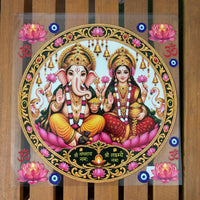 6 inch Lord Ganesha & Goddess Lakshmi UV DTF Transfer Sticker | Sacred Diwali Pooja Thali Decal with Mantras & Lotuses