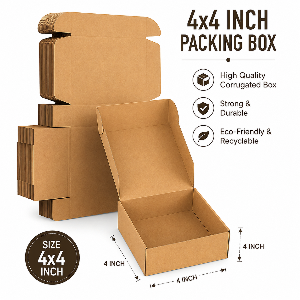 4x4 inch corrugated packing box for shipping, storage, gift packaging, craft supplies and eCommerce products