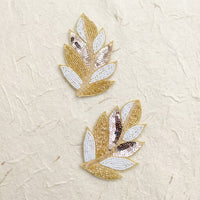 Gold Leaf Branch Patch Set of 2 – Handmade Bugle Bead & Sequin Applique for Bridal Wear, Dupatta & Craft