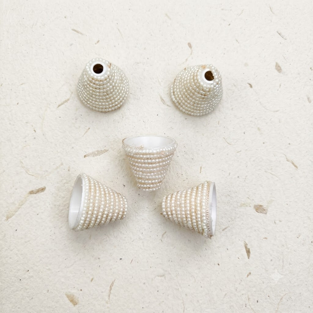 Pearl Beaded Cone Cap Pack of 5 – Handmade Tassel Top Cap for Latkan, Earring & Rakhi Making