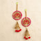 Red Lotus Gota Door Hanging Set of 2 – Handmade Red & Gold Bell Latkan for Diwali, Pooja & Wedding Decor