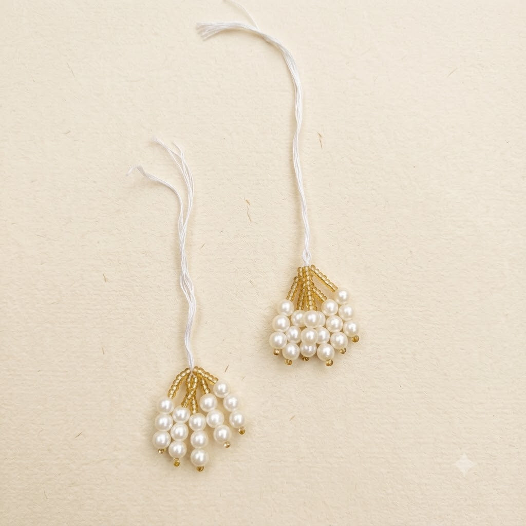 Mini Pearl Bead Hanging with Thread – Cream Pearl Drop Tassel for Jewellery Making (Pack of 2)