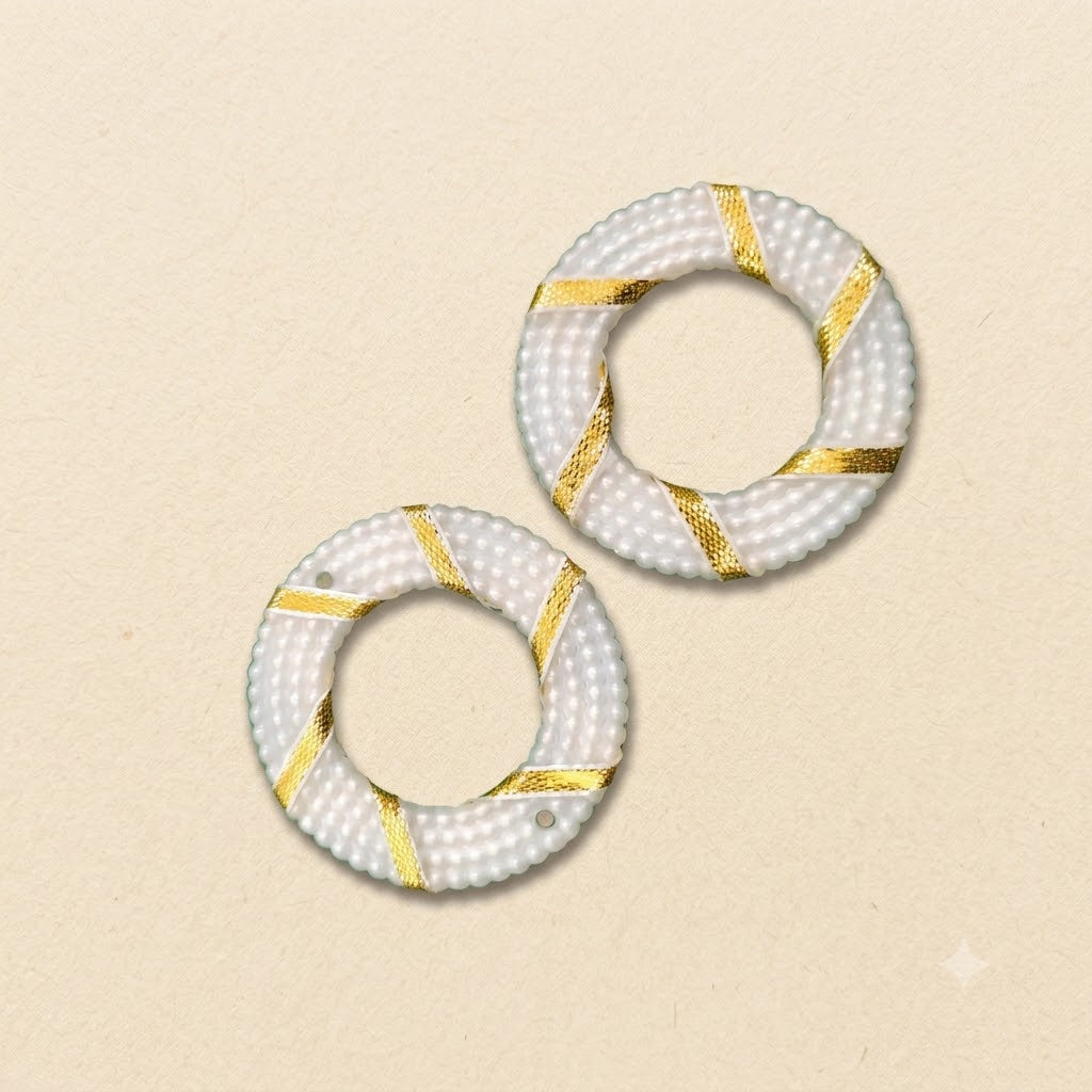 Pearl Texture Ring Set of 2 – White Dotted Circle with Gold Ribbon for Earrings, Rakhi & Craft Making