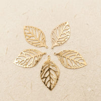 Gold Filigree Leaf Charm Pack of 5 – Cut-Out Leaf Pendant with Hole for Earrings & Jewellery Making