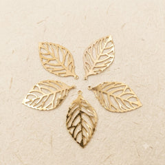 Gold Filigree Leaf Charm Pack of 5 – Cut-Out Leaf Pendant with Hole for Earrings & Jewellery Making