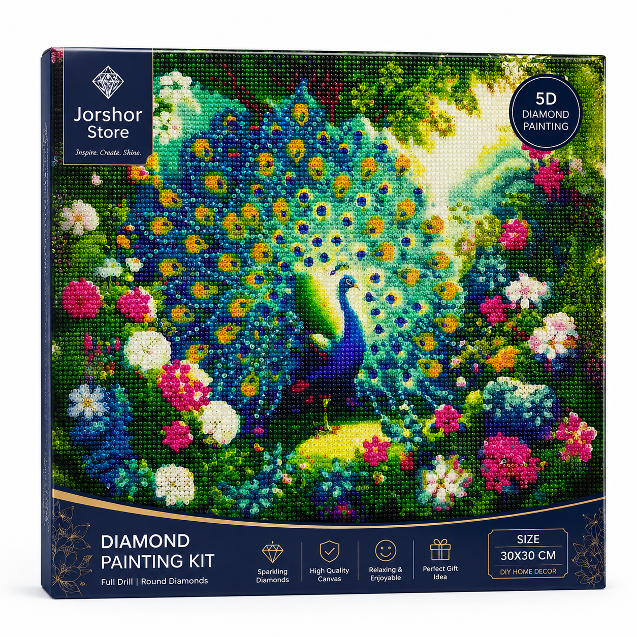 Diamond Painting Kit Big Peacock 30x30 cm DIY 5D Full Drill Diamond Art Canvas with Resin Diamonds for Kids and Adults