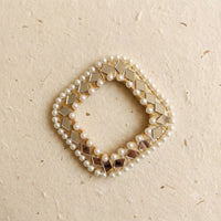 Gold Thread Wrapped Frame with Diamond Mirrors and Pearls – Jewellery & Decor Component