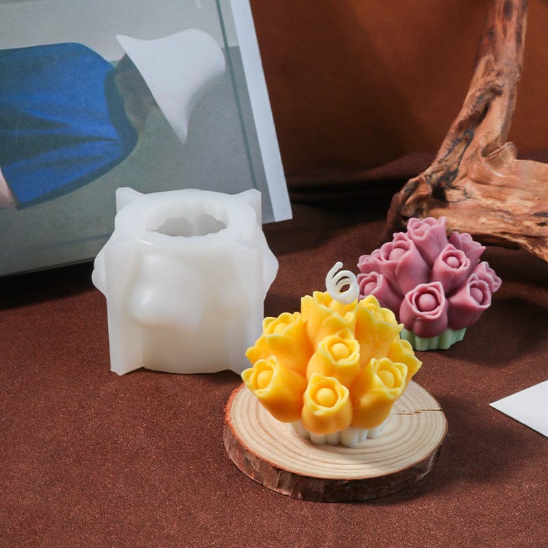 3D Rose Bouquet - Floral Cluster Design Handmade Candle Mould