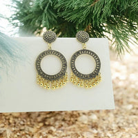 Golden Round Shape Jhumka Resin Art Earrings Without Beads