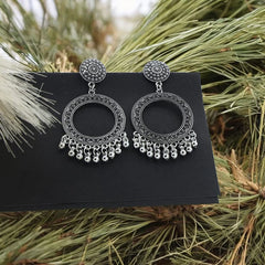Silver Round Shape Jhumka Resin Art Earrings Without Beads