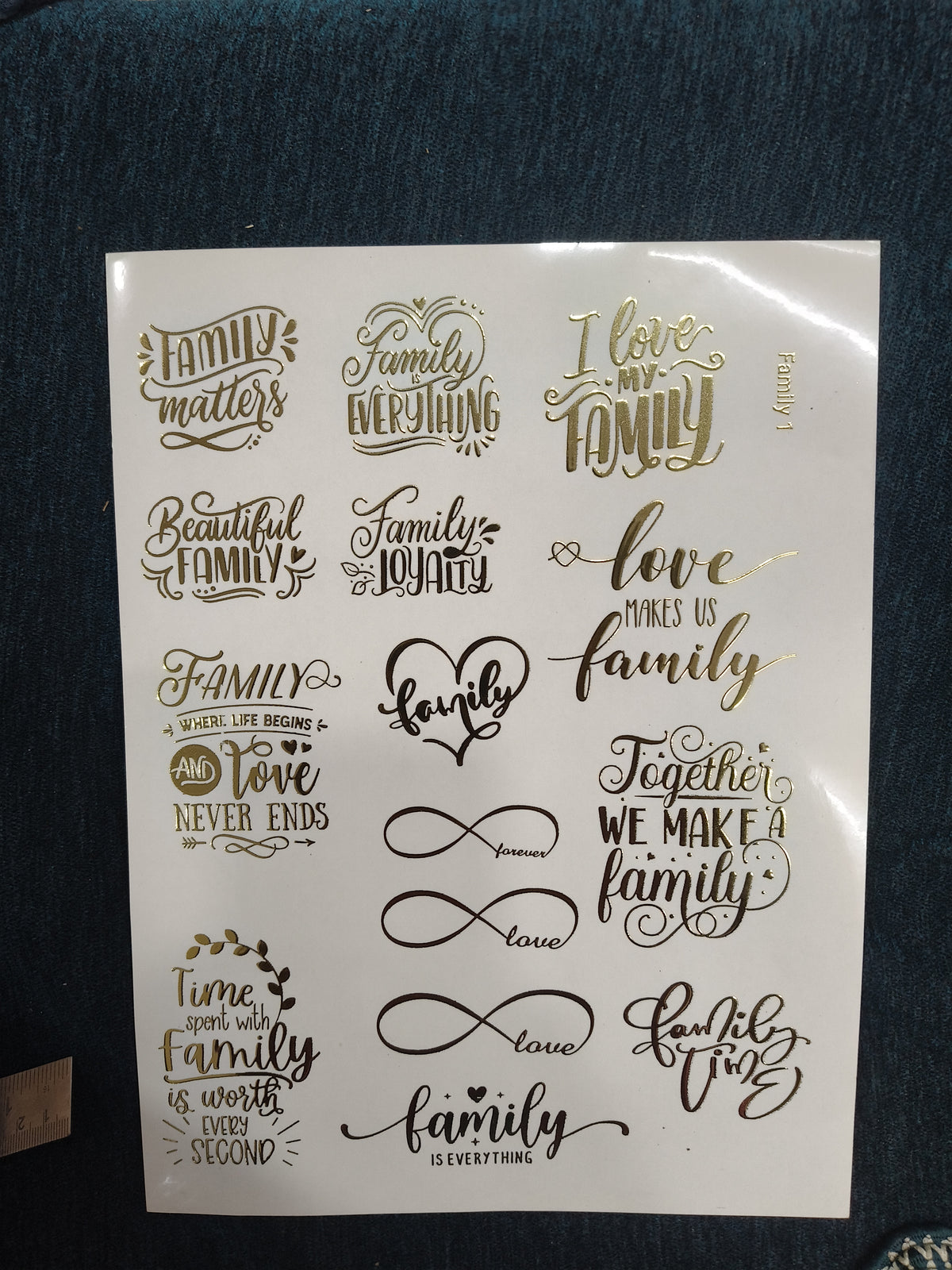 Family quote embossed sticker sheet A4 ( geb-005)