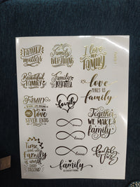 Family quote embossed sticker sheet A4 ( geb-005)