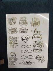 Family quote embossed sticker sheet A4 ( geb-005)