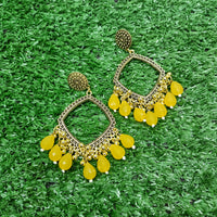 GOLDEN COLOR SQUARE RESIN EARRINGS (JHUMKHA) BASE (WITH YELLOW BEADS)