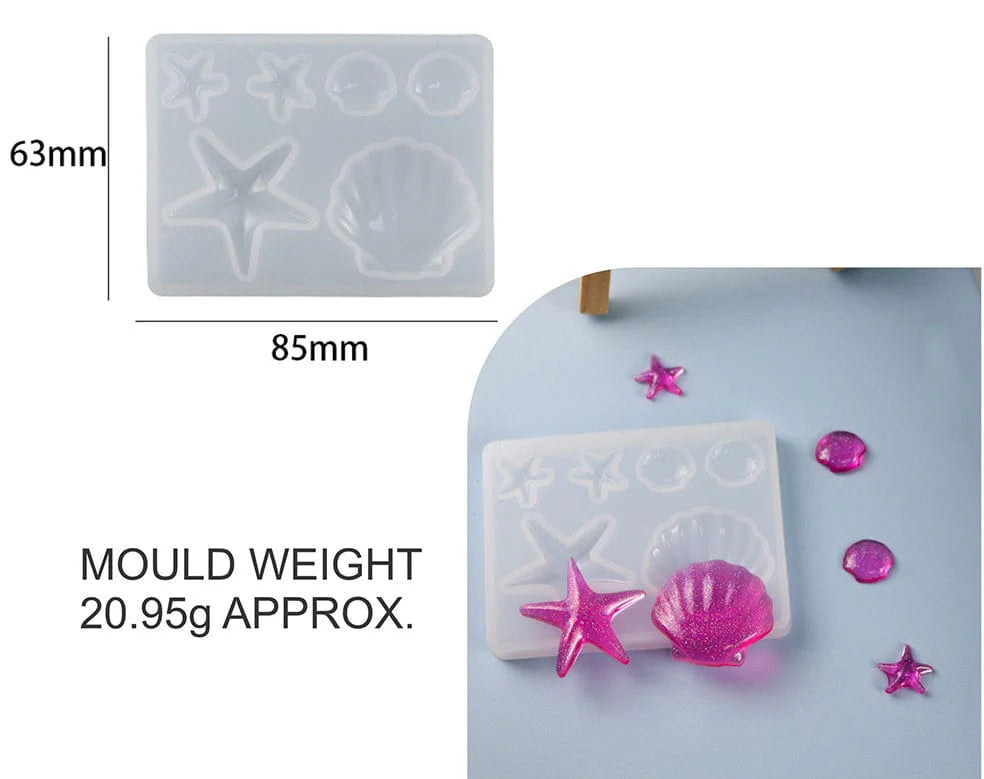 6 Cavity Star & Shell Keychain Mould for resin art and candle art